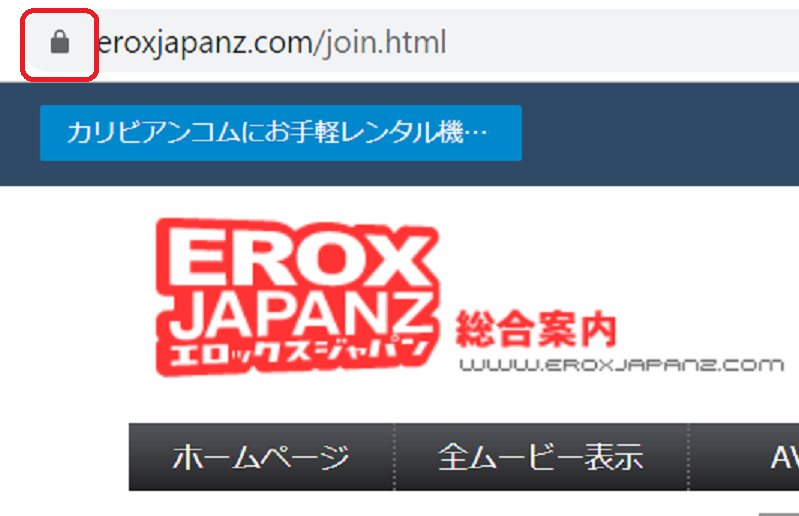 the evidence that EROX JAPAN Z is encrypted. There is a key mark in the address bar that is evidence of encryption