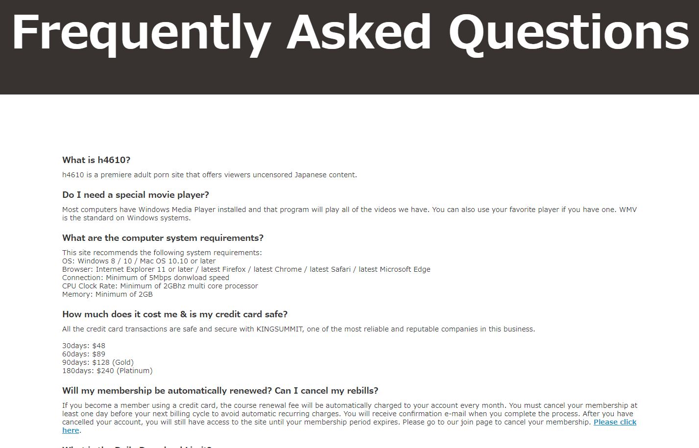 FAQ page on H4610