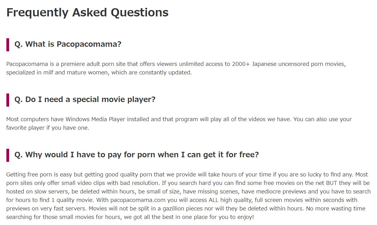 FAQ page on PacoPacoMama