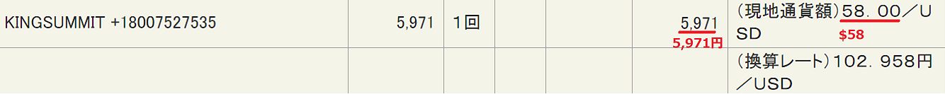 うんこたれの1か月会員の時のクレジットカード料金明細