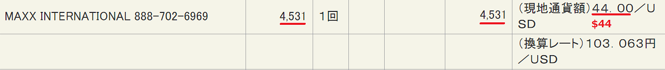 私が1919gogoの1か月会員だった時のクレジットカード料金明細