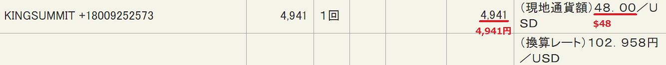 credit card charge statement when I was in HITOZUMA-GIRI