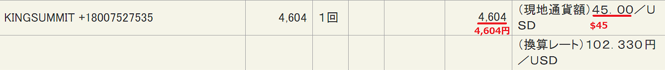 私が30日会員だった時のクレジットカード料金請求明細