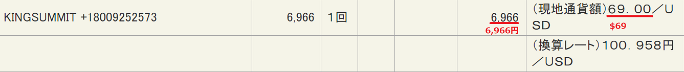 私がHGMOの会員だった時のクレジットカード料金明細