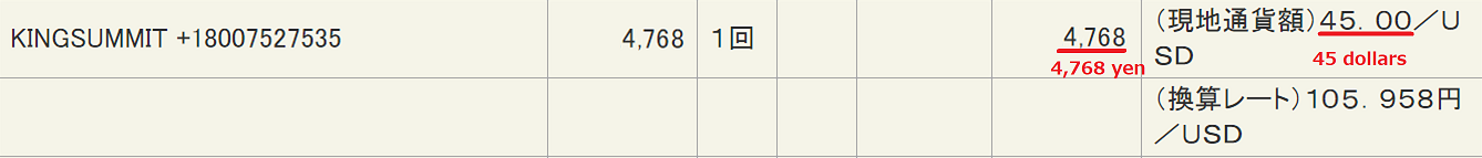 私がレズのしんぴの1か月会員だった時のクレジットカード料金明細